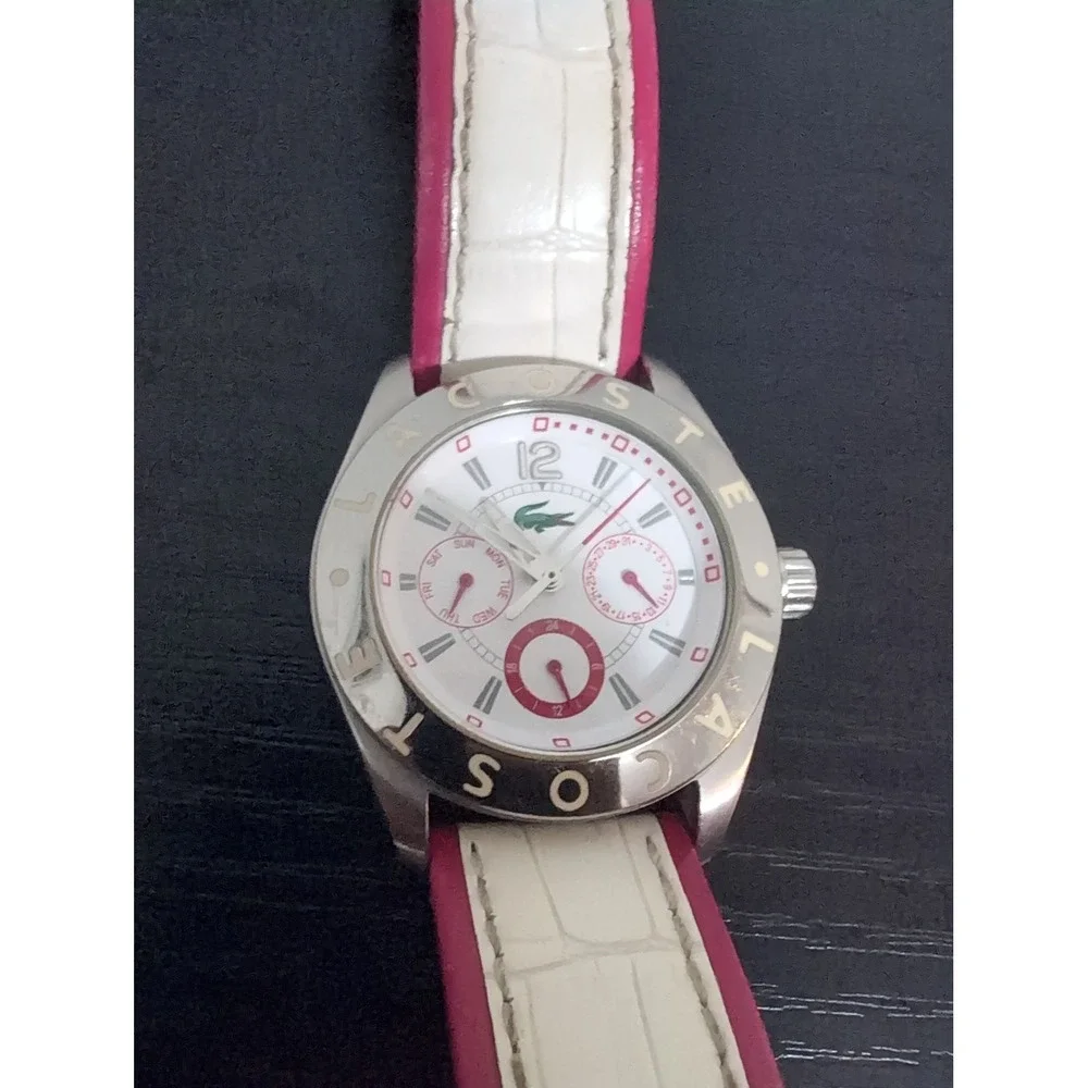 Lacoste Women's Stainless Steel Pink & White Leather‎ Band Watch